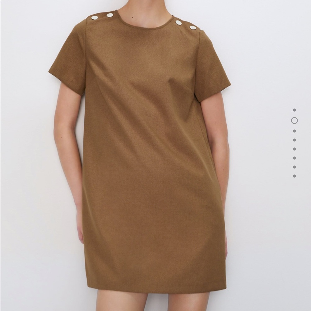 Zara mini dress camel brown button bloggers favor